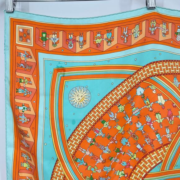 HERMES Donner La Main Carre 100% Silk Geometric Scarf 90cm Square Orange - Picture 3 of 15